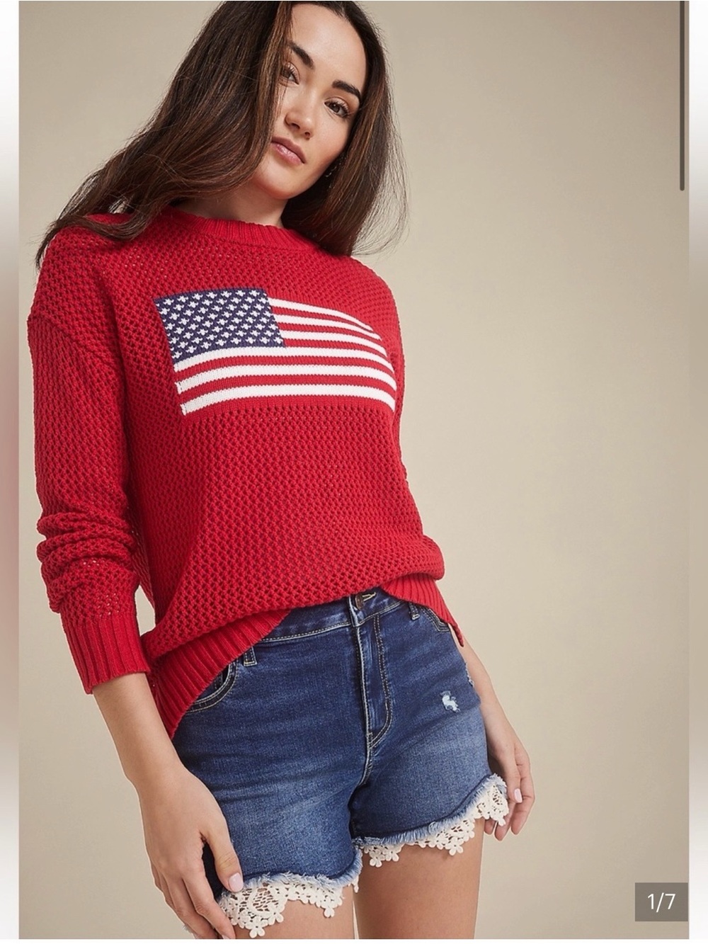 Maurice’s Red Flag-Graphic Knit Sweater - Women L